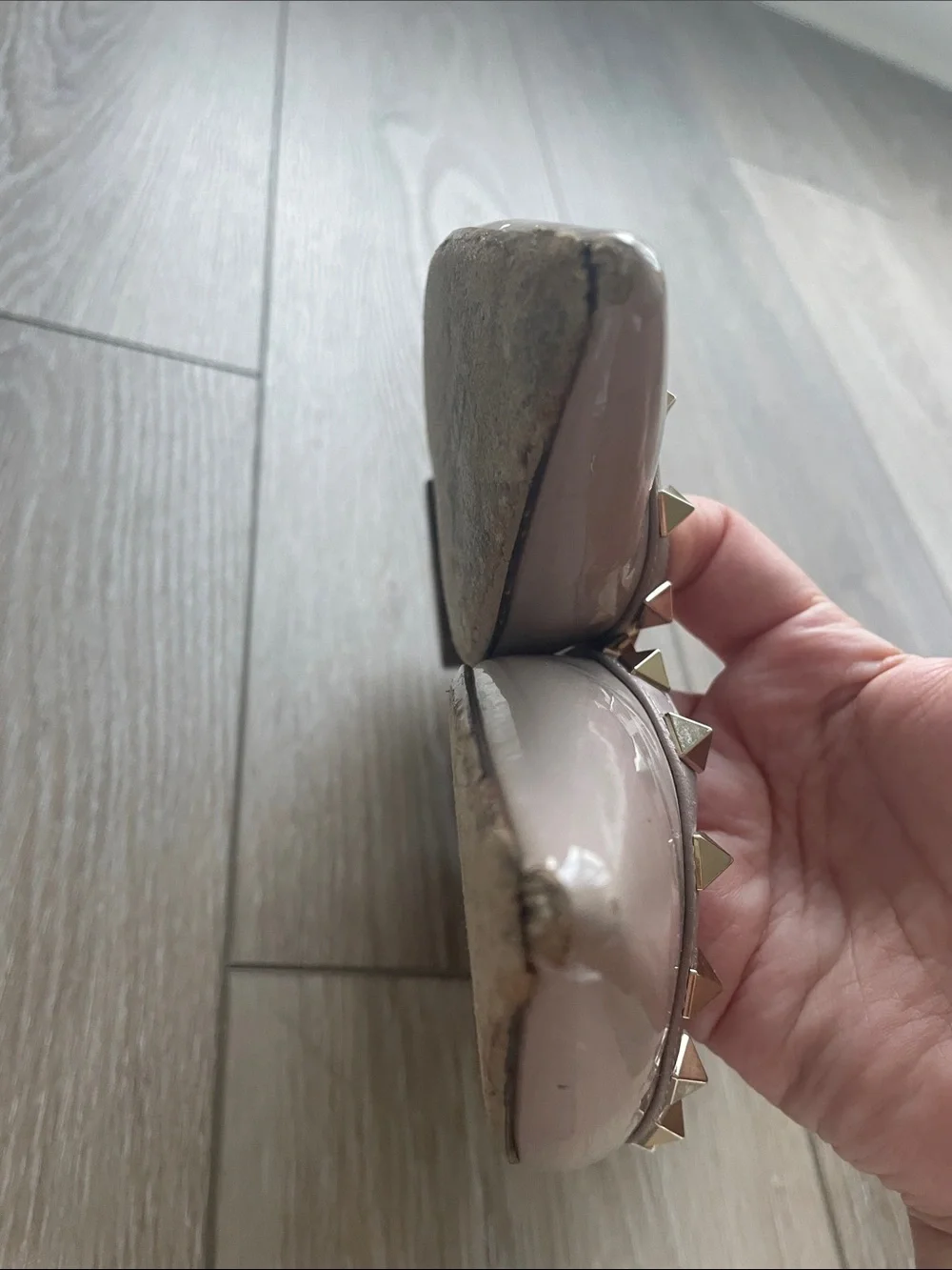 Valentino Garavani rockstud blush nude & gold ballet flats